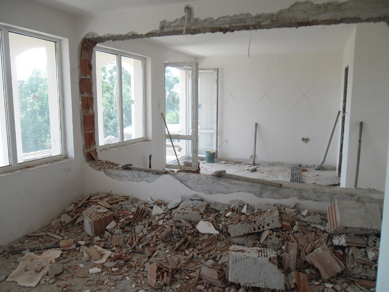 Demolished wall and hole