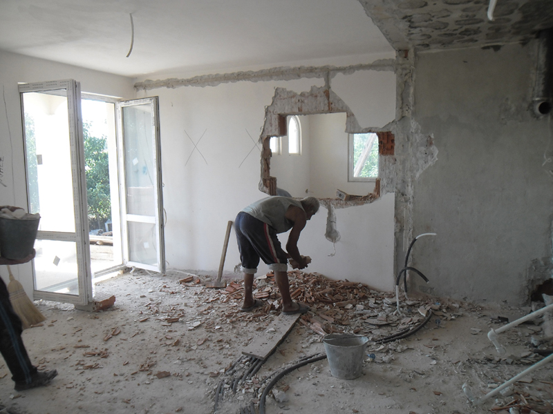 Demolished wall and hole